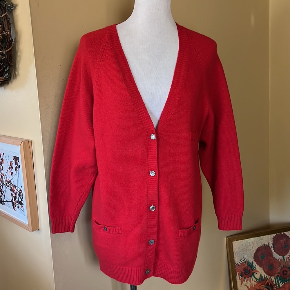 Vintage GAP Size Small V-Neck Button Front Cardigan 3-Pocket Valentine Lambswool